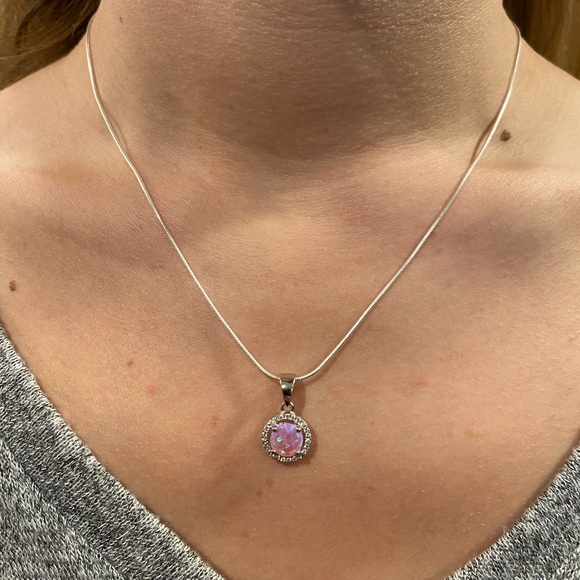 Sterling Silver Halo Pink Fire Opal Cz Set - Picture 17 of 17